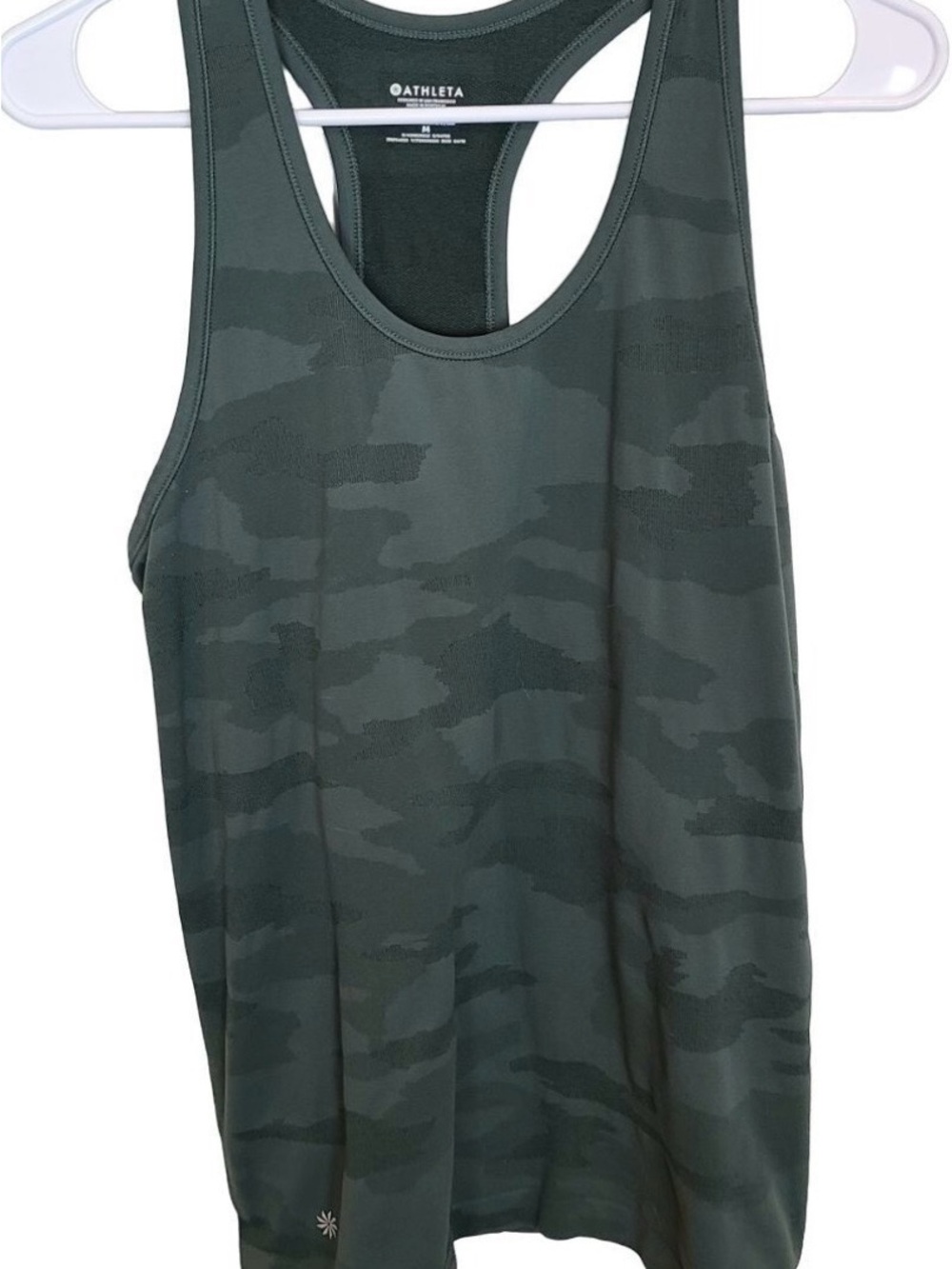 Athleta Women Dark Green Camo Racerback Crop Tank Size Large